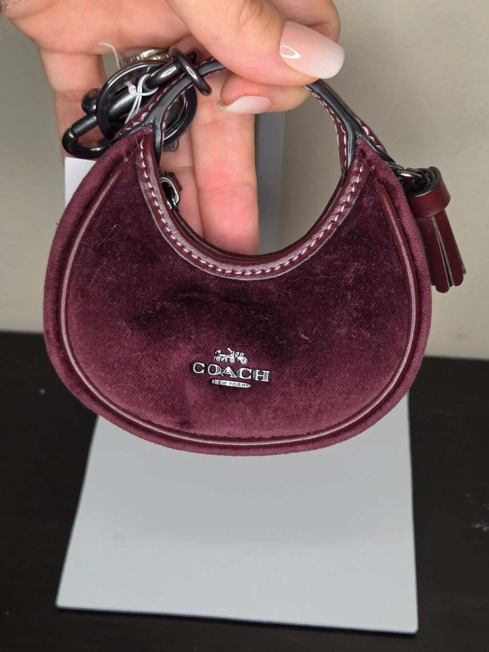 Coach Mini Carmen Bag Charm Keychain Burgundy Velvet